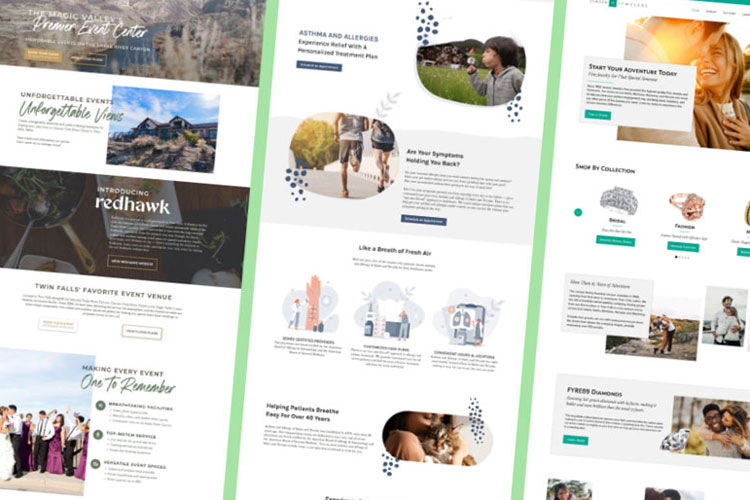 Image of multiple website mockup arranged side-by-side.